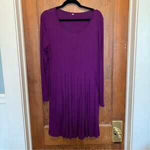 AUSELILY Women's Long Sleeve Casual Dress Pockets‎ Knee Length Large Purple